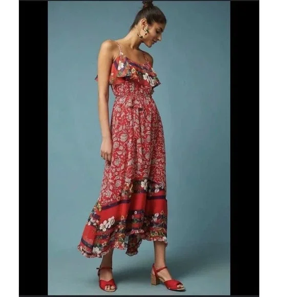 Anthropologie One September red  Floral Maxi Dress - Picture 2 of 4